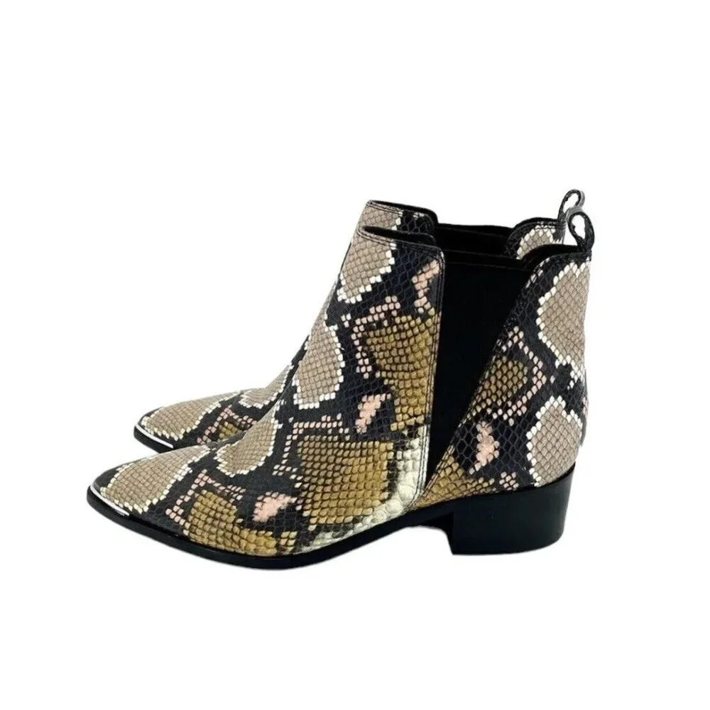 Marc Fisher Boots Yale Snake Print Leather Pointed Toe Ankle Boots SZ 7